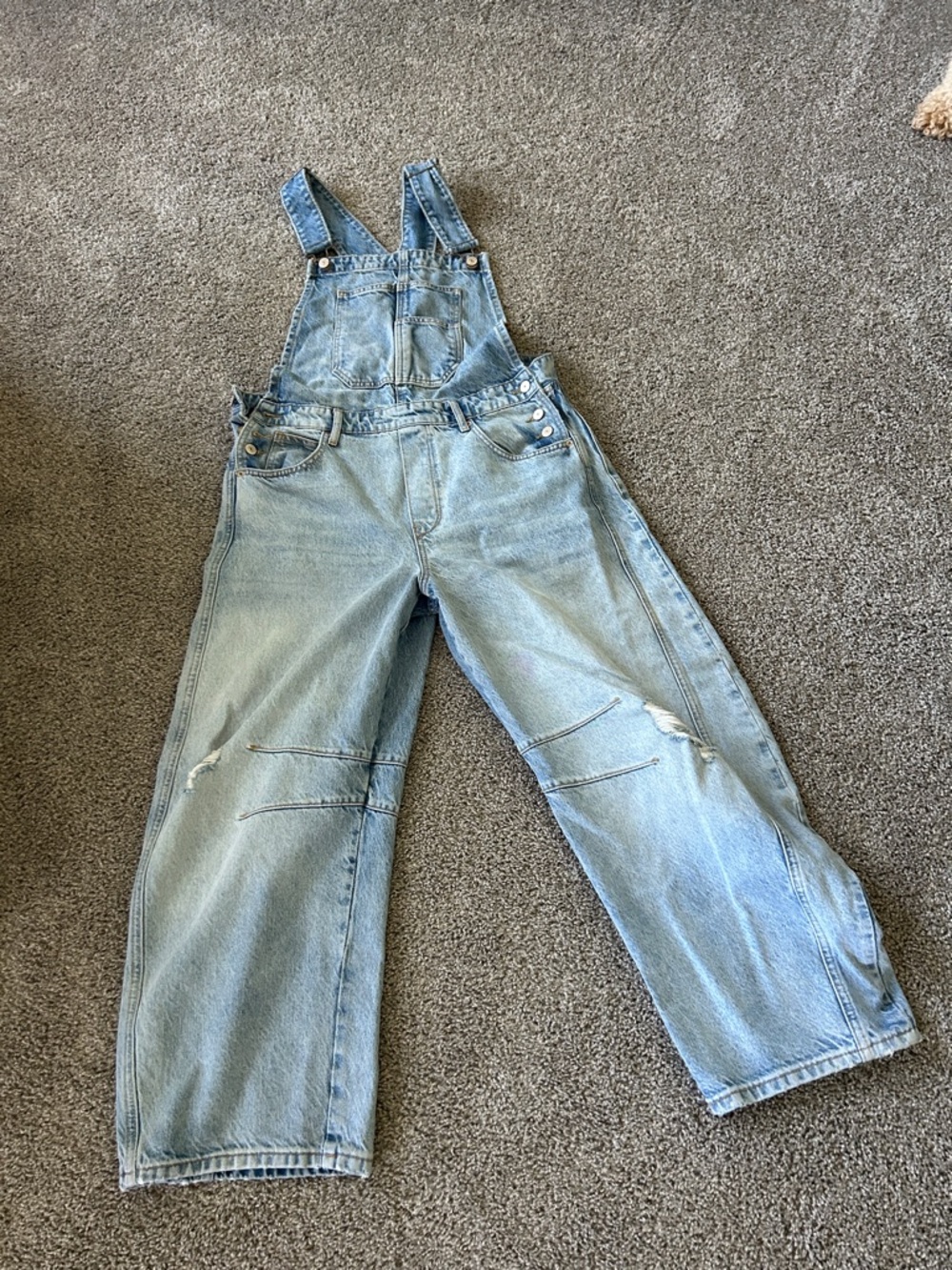 We The Free Light Blue Distressed Denim Overalls